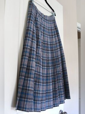 Vintage Pendleton Wool Plaid Pleated Midi Skirt L 32” Waist Made USA